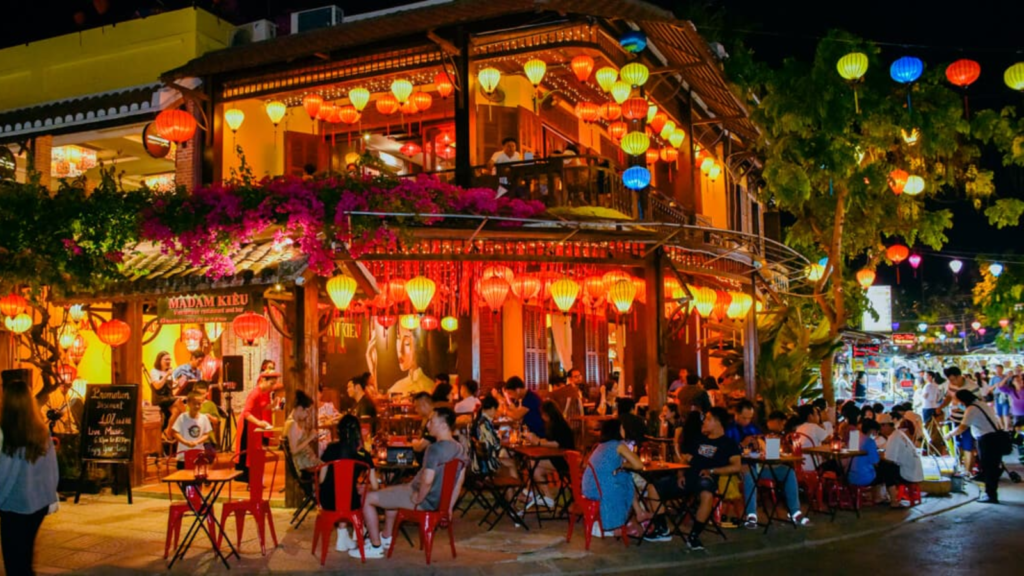 Riverside bars along the Hoai River in Hoi An at night