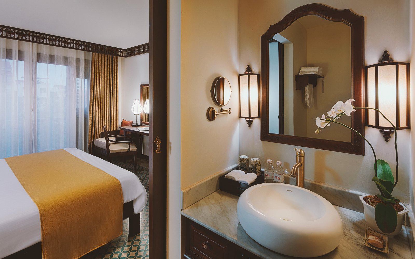 Little Deluxe room and marble vanity at Little Hoi An