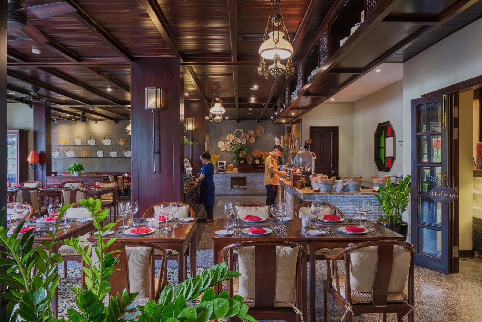 Open kitchen and dining room at Traders Waterfront Restaurant